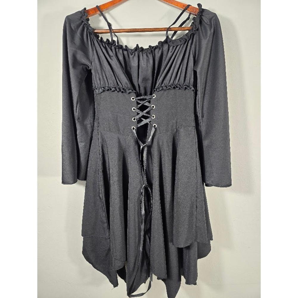 Romwe Black Long Sleeve Corset Mini Dress Ruffle L Gothic